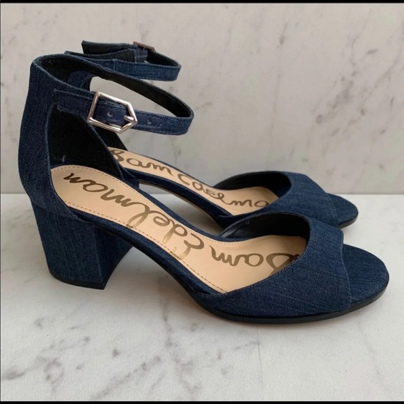 Sam Edelman Susie Blue Denim Block Heel Size 5 - Picture 3 of 6